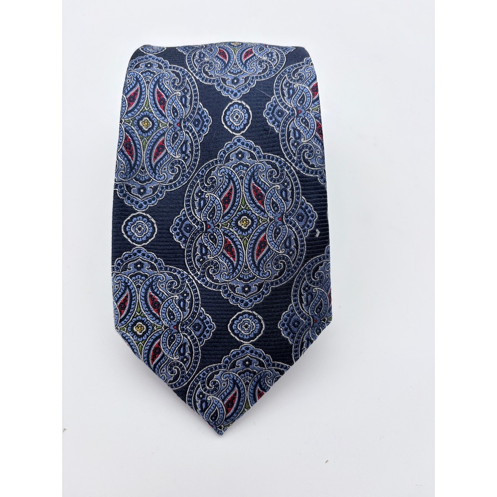 Jos A Bank Necktie Mens OS Blue Reserve Medallion Silk Classic Formal 8340